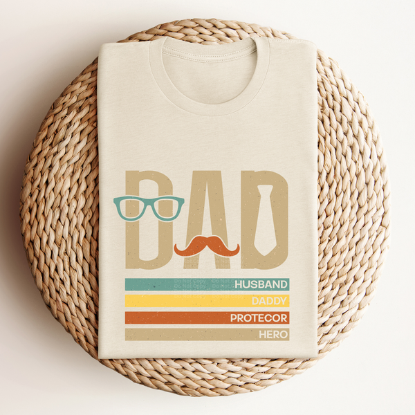 Dad Husband Daddy Protector Hero Glasses/Mustache/Tie  DTF Transfer