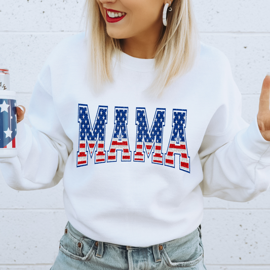 Mama Blue and Stars Top Striped Botton DTF Transfer