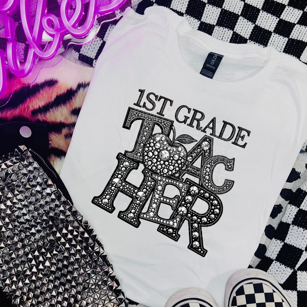 1st Grade Teacher Faux Rhinestones DTF Transfer