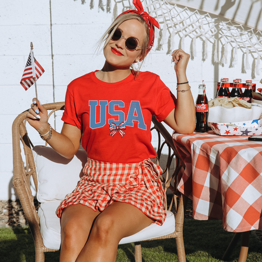 Blue Distressed USA over Bow DTF Transfer