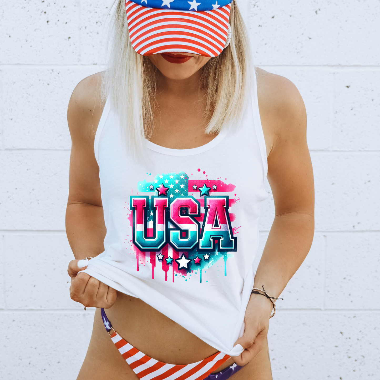 USA Pink & Blue Flag Background DTF Transfer