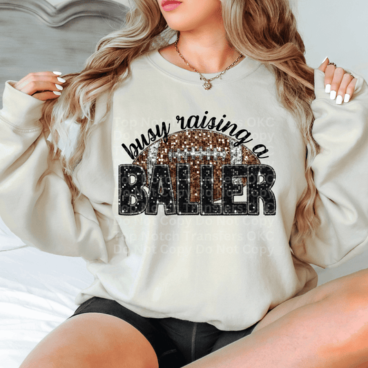 Busy Raising a Baller Faux Sequin DTF Transfer