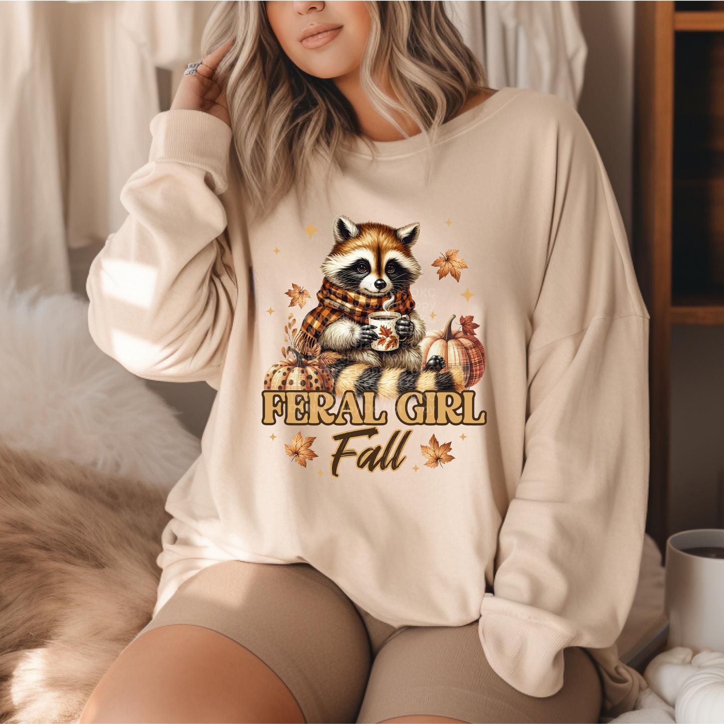 Feral Girl Fall - Racoon DTF Transfer