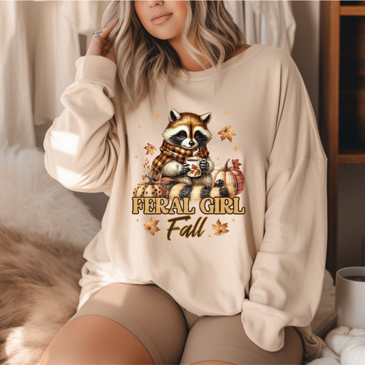 Feral Girl Fall - Racoon DTF Transfer