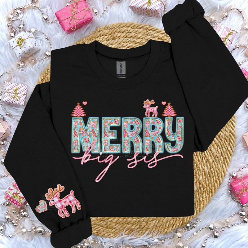 Merry Big Sis Faux Embroidery DTF Transfer