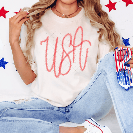 USA Faux Red Tinsel DTF Transfers