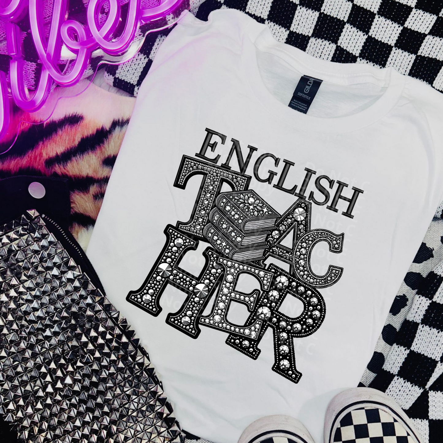 English Teacher Faux Rhinestones DTF Transfer