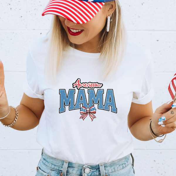 Red American Blue Mama over Bow Distressed DTF Transfer
