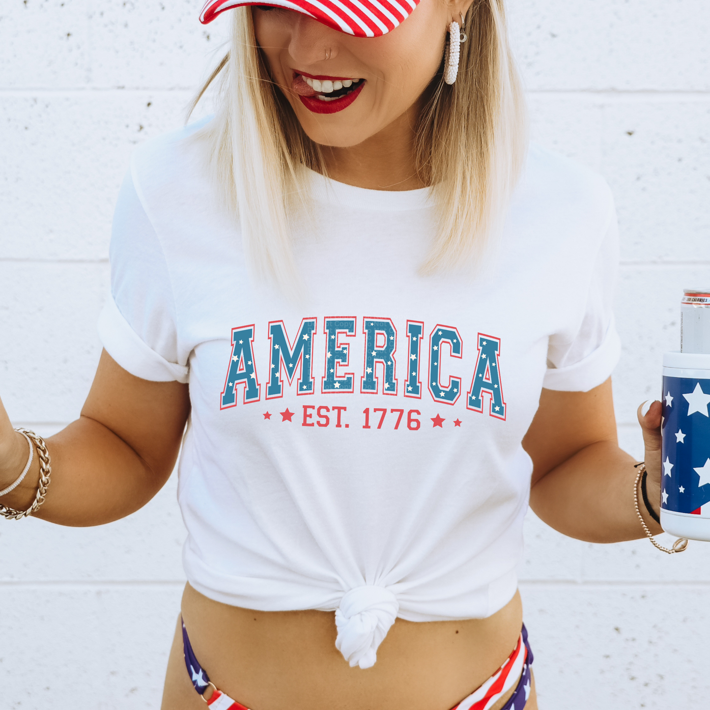 America Blue with White Stars Est 1776 DTF Transfer