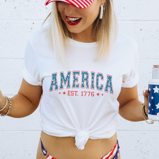 America Blue with White Stars Est 1776 DTF Transfer