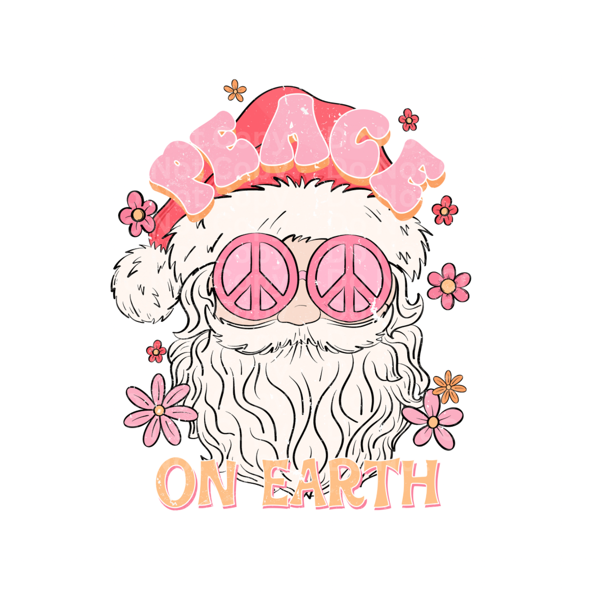 Santa Pink Peace on Earth DTF Transfer
