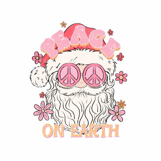 Santa Pink Peace on Earth DTF Transfer