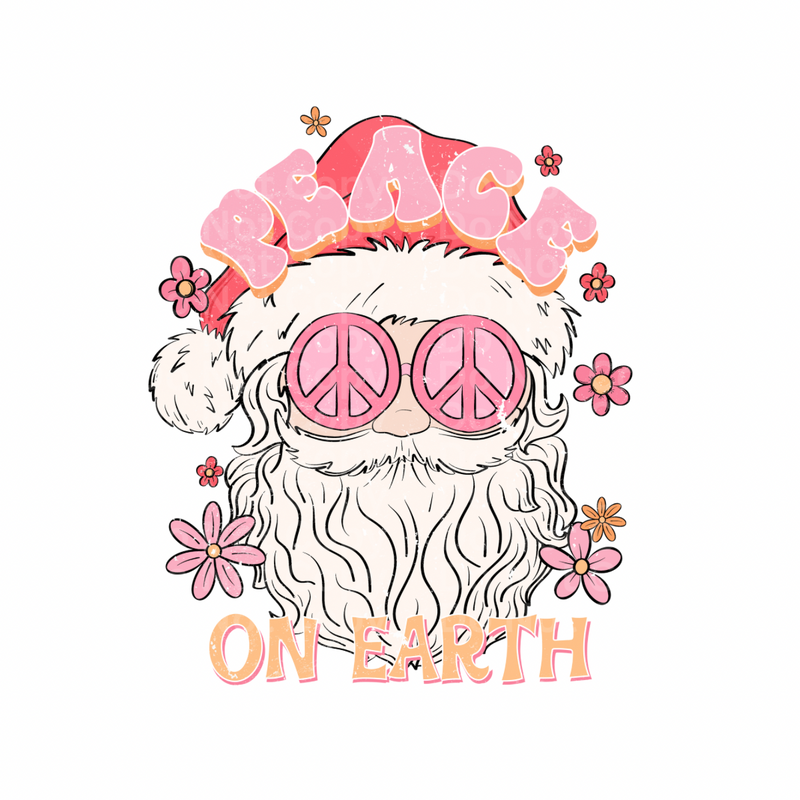Santa Pink Peace on Earth DTF Transfer