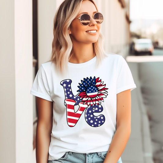 Love - Red White Blue Letters & Flower DTF Transfer