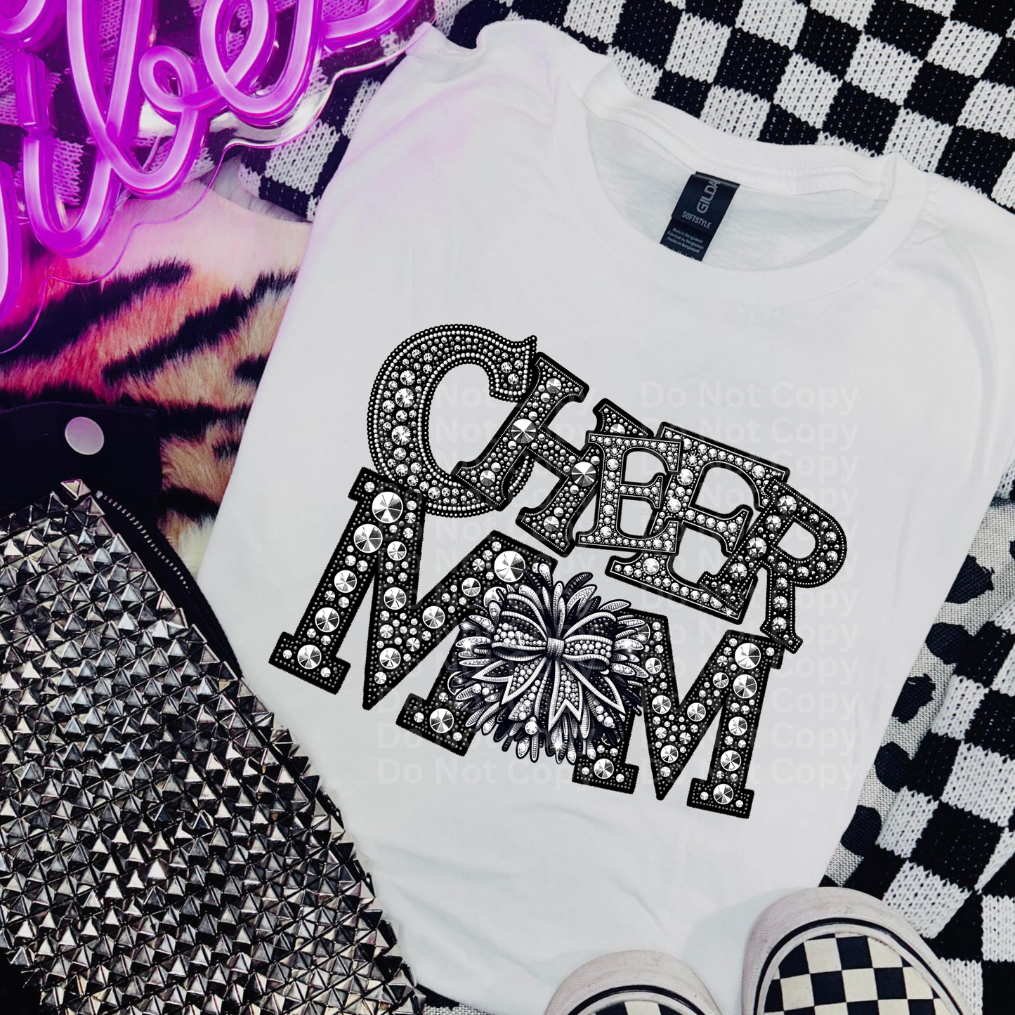Cheer Mom (Pom) - Faux Rhinestone DTF Transfer