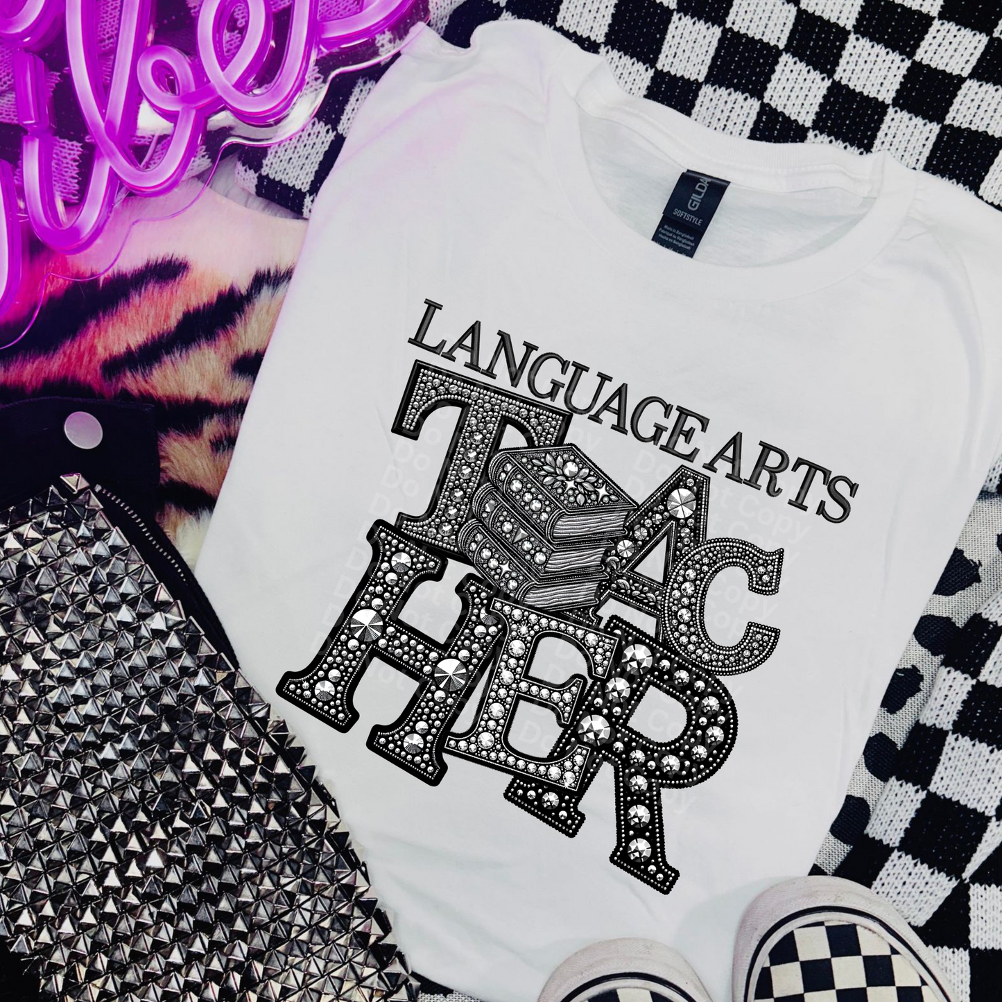 Language Arts Teacher Faux Rhinestones DTF Transfer