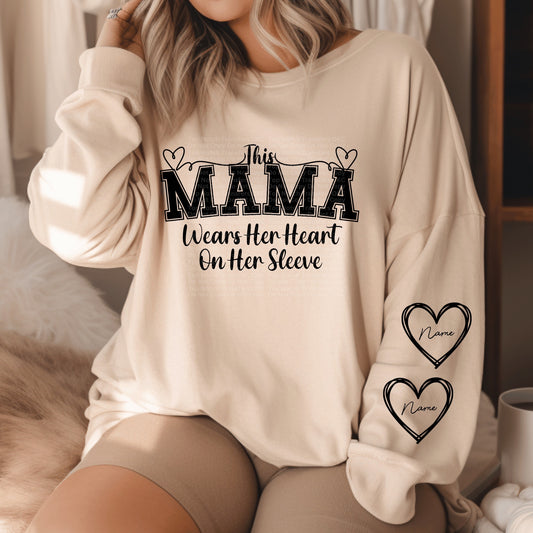 This MAMA wears her heart on her sleeve Black *Custom- leave names & sleeve heart names/colors in checkout notes*