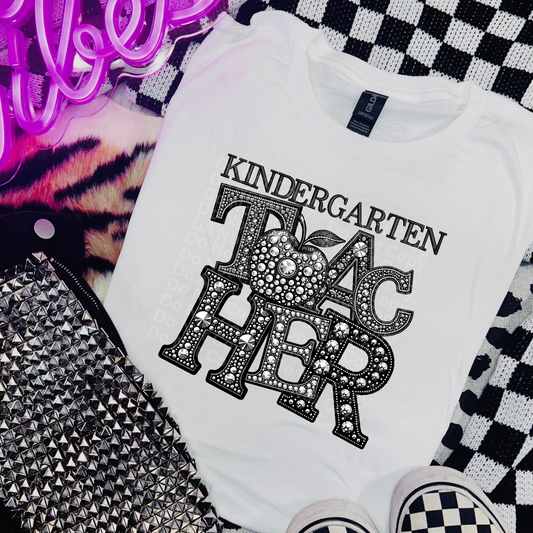 Kindergarten Teacher Faux Rhinestones DTF Transfer