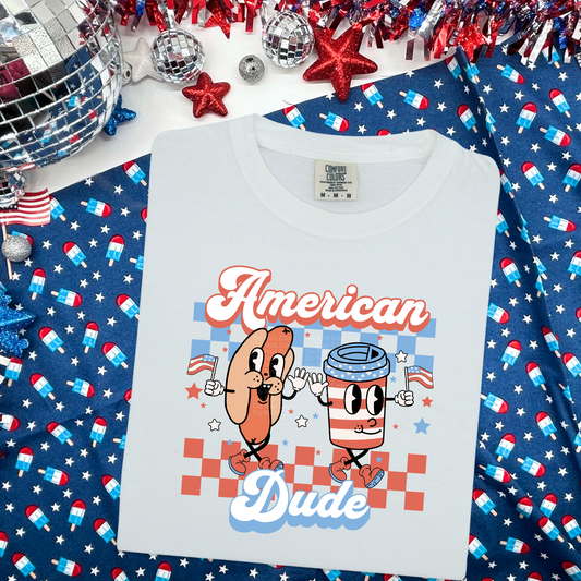 American Dude Hotdog & Coffee DTF Transfer