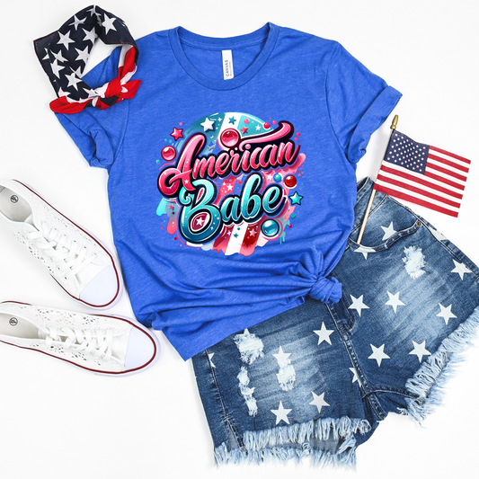 American Babe Pink & Blue with Circles and Stars DTF Transfer