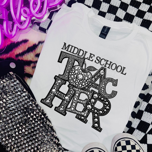 Middle School Teacher Faux Rhinestones DTF Transfer