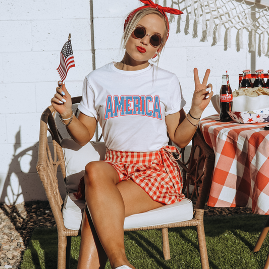 America Blue with Red Outline Distressed DTF Transfer
