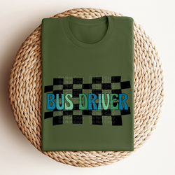 Bus Driver Blue/Green Checkered DTF Transfer