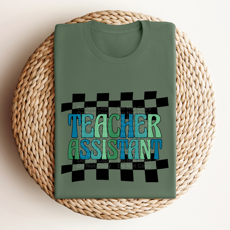 Teacher Assistant Blue/Green Checkered DTF Transfer