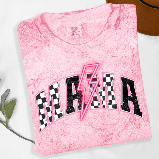 Checkered Mama Neon Pink DTF Transfer