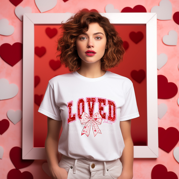 Loved John 3:16 Bow Faux Glitter DTF Transfer