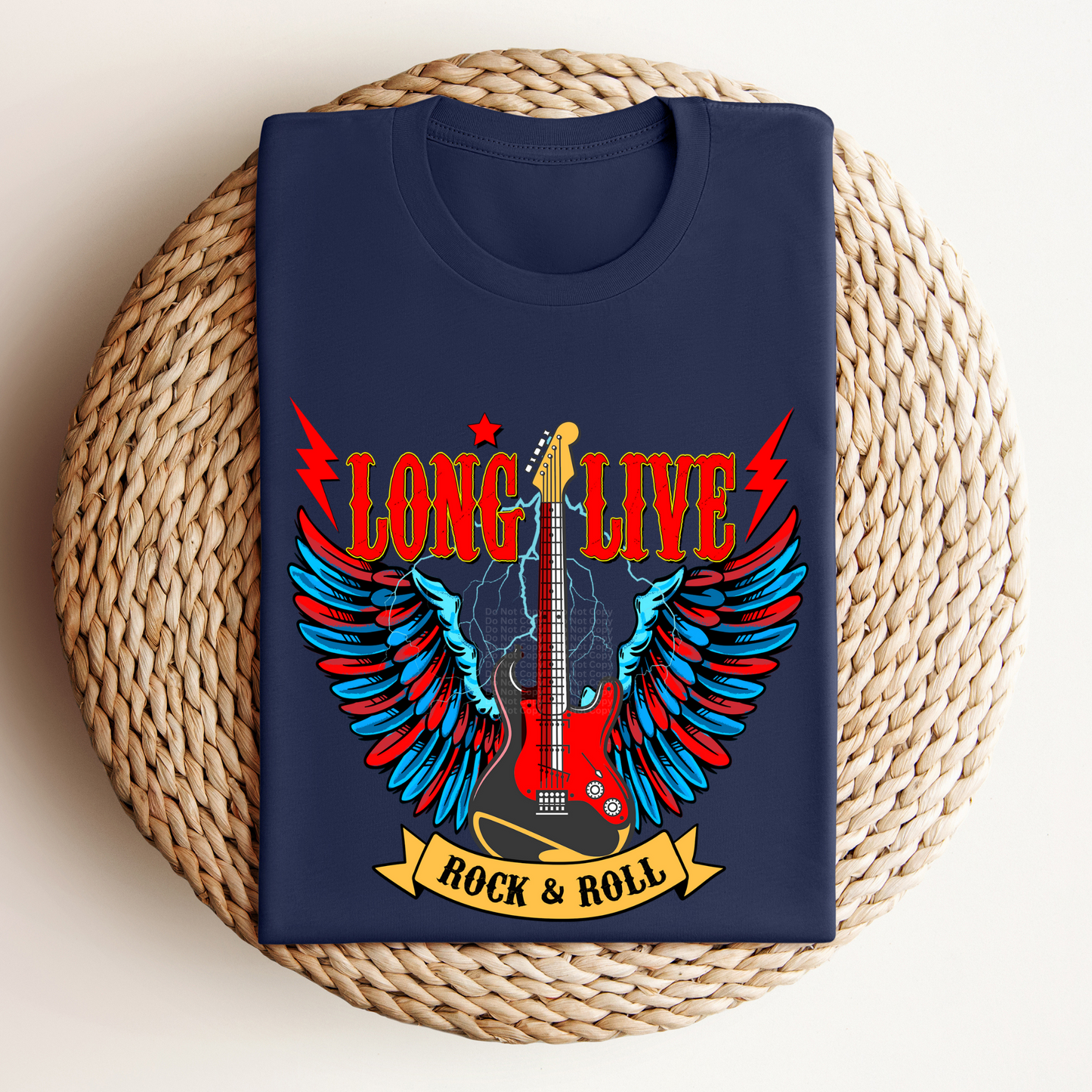 Long Live Rock & Roll - Red/White Guitar W/Red Blue Wings DTF Transfer