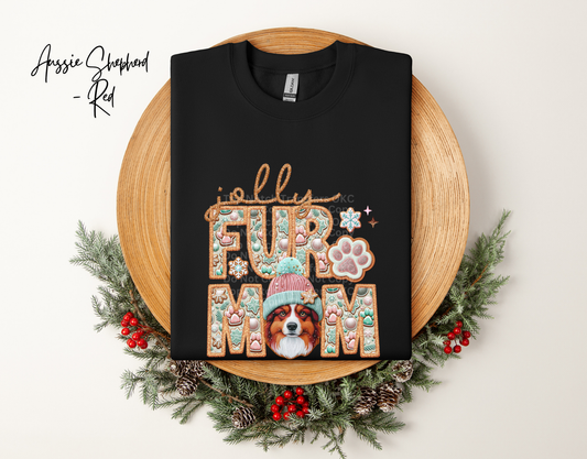 Jolly Fur Mom Aussie Shepherd (Red) - Faux Embroidery DTF Transfer
