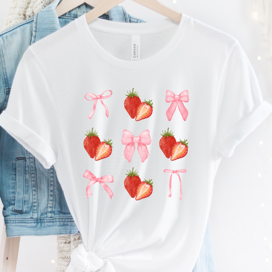 Strawberries and Pink bows Coquette DTF Transfer