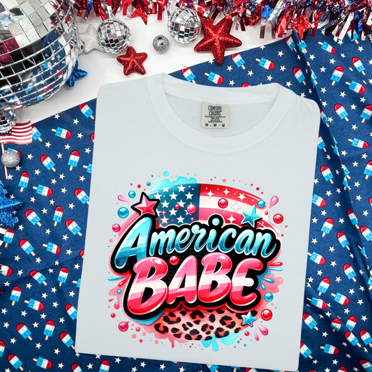 American Babe Pink & Blue Flag Top Cheetah Print Bottom DTF Transfer