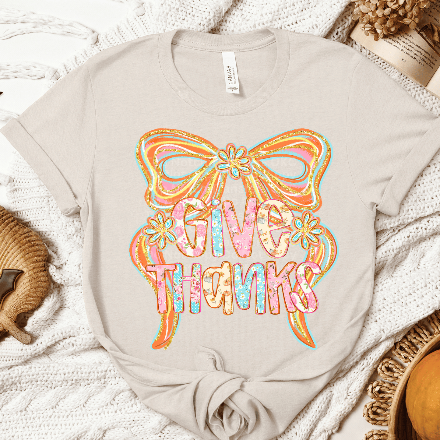 Give Thanks Bow DTF Transfer