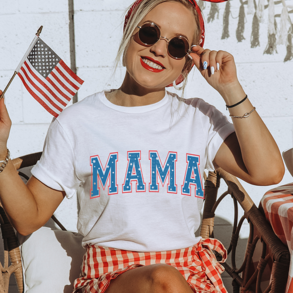Mama Blue with Stars & Red Outline DTF Transfer