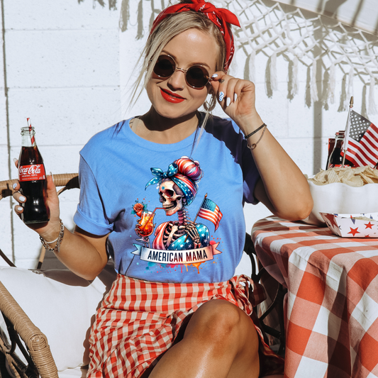 American Mama Skeleton with Mom Bun DTF Transfer