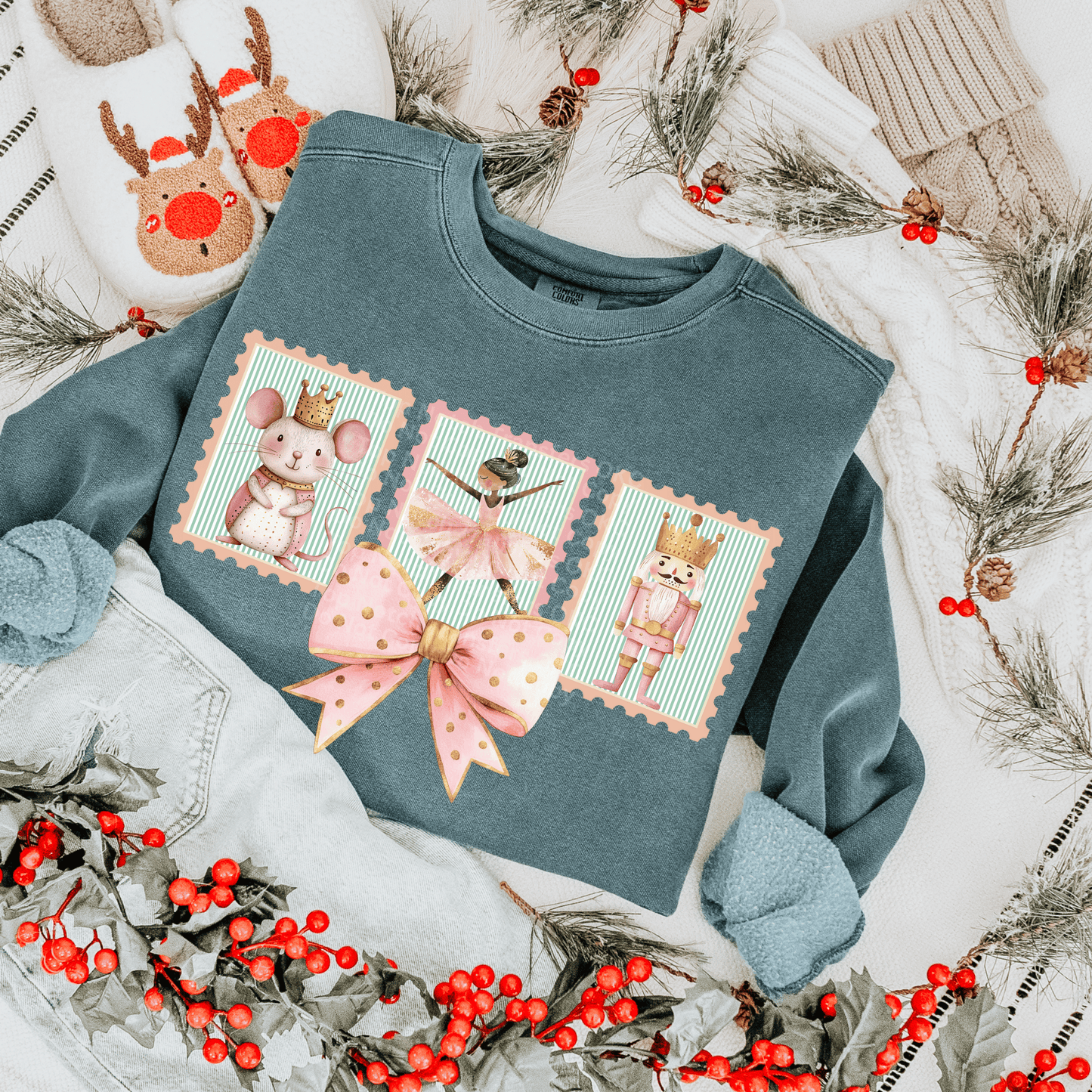 Nutcracker Stamps w/ Bow Dark DTF Transfer