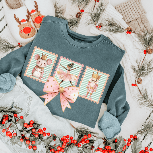 Nutcracker Stamps w/ Bow Dark DTF Transfer