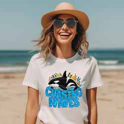 Chasing Waves Orca Whale Floral DTF Transfer