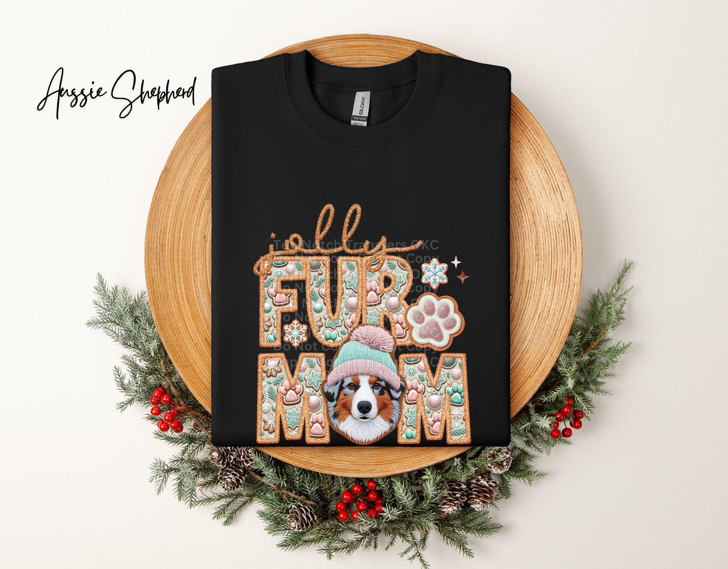 Jolly Fur Mom Aussie Shepherd - Faux Embroidery DTF Transfer