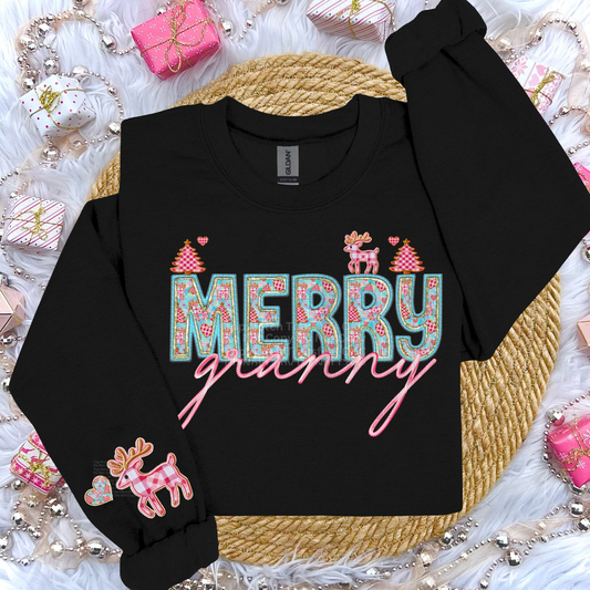Merry Granny Faux Embroidery DTF Transfer