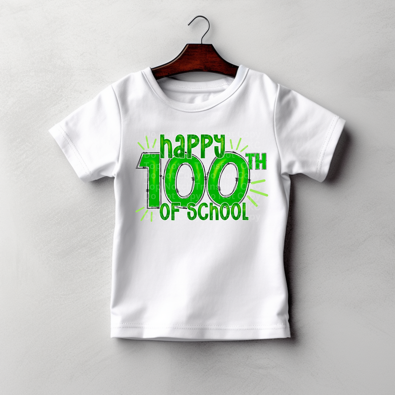 Happy 100th Day of School Bright Green DTF Transfer