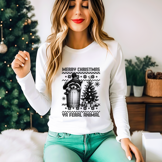 Merry Christmas Ya Feral Animal - Raccoon DTF Transfer