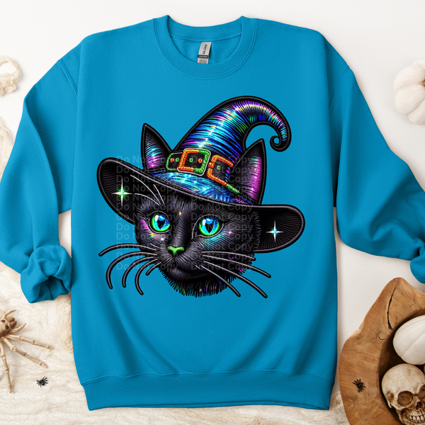 Black Cat with Witch Hat DTF Transfer