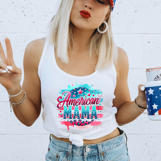 American Mama Pink & Blue Circle over Stripes DTF Transfer