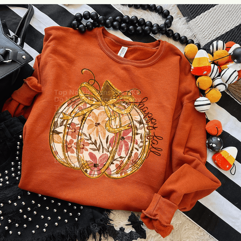 Happy Fall Floral Pumpkin DTF Transfer