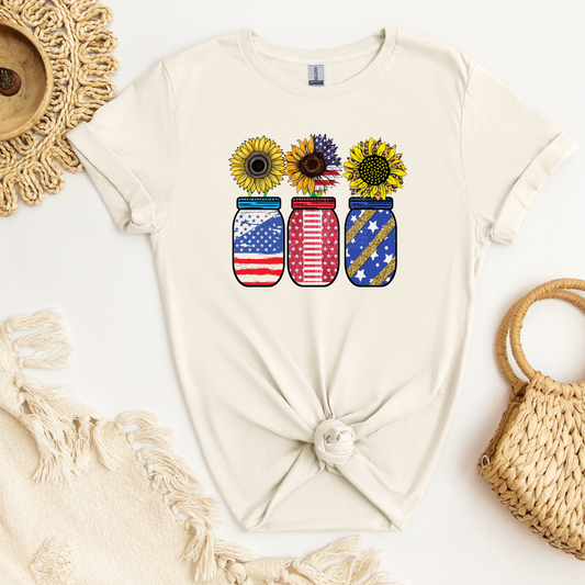 Red White Blue Jars W/Yellow Sunflowers DTF Transfer