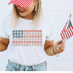 America Flag Flower Design DTF Transfer