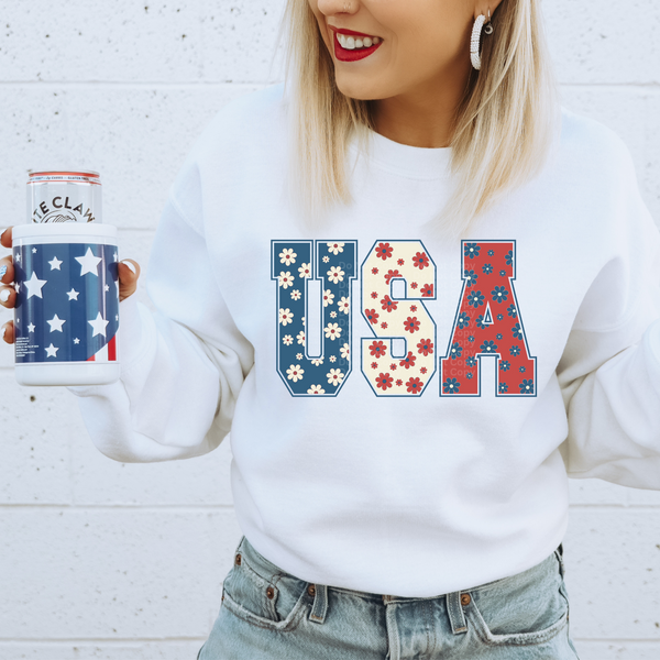 USA Red White & Blue Floral DTF Transfer